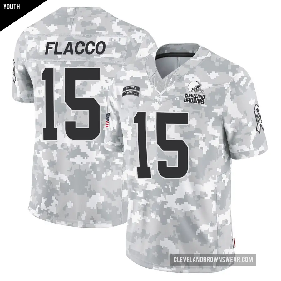 Youth Cleveland Browns ＃15 Joe Flacco Arctic Camo Limited 2024 Salute to Service Jersey