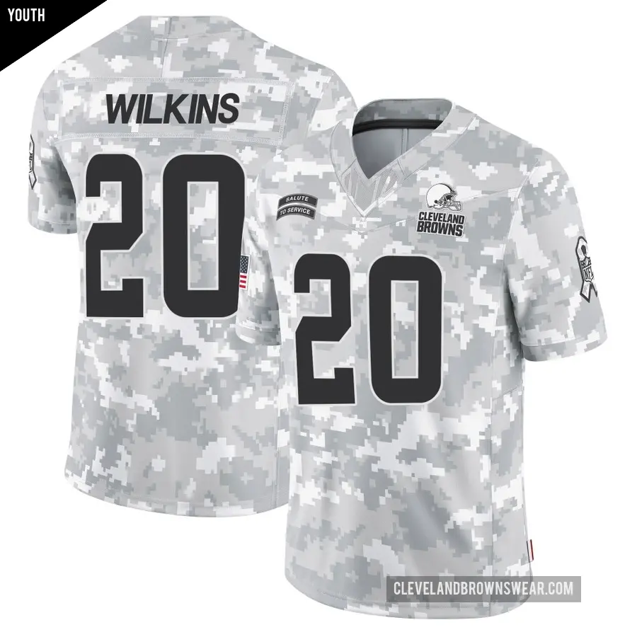 Youth Cleveland Browns ＃20 Jordan Wilkins Arctic Camo Limited 2024 Salute to Service Jersey