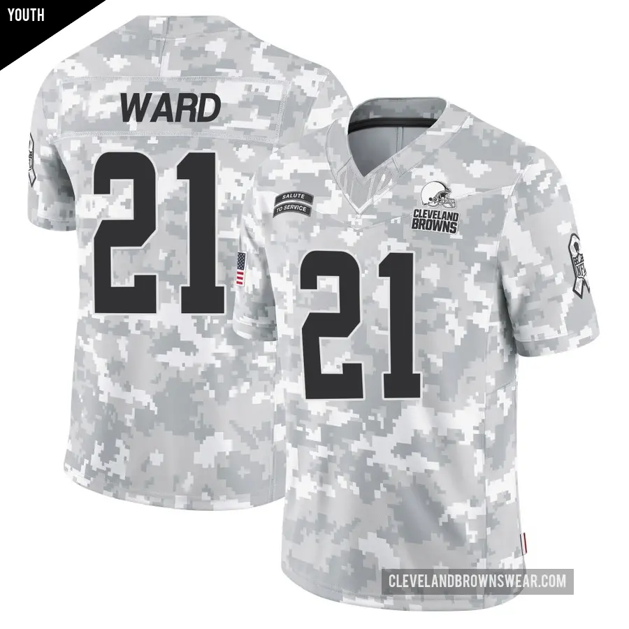 Youth Cleveland Browns ＃21 Denzel Ward Arctic Camo Limited 2024 Salute to Service Jersey