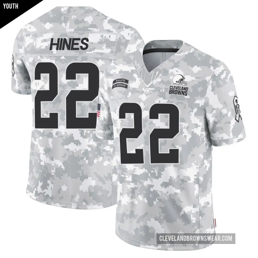 Youth Cleveland Browns ＃22 Nyheim Hines Arctic Camo Limited 2024 Salute to Service Jersey
