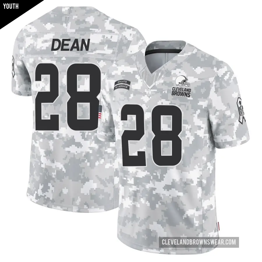 Youth Cleveland Browns ＃28 Trey Dean III Arctic Camo Limited 2024 Salute to Service Jersey
