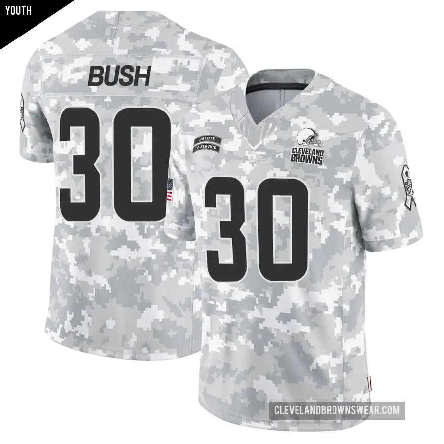 Youth Cleveland Browns ＃30 Devin Bush Arctic Camo Limited 2024 Salute to Service Jersey
