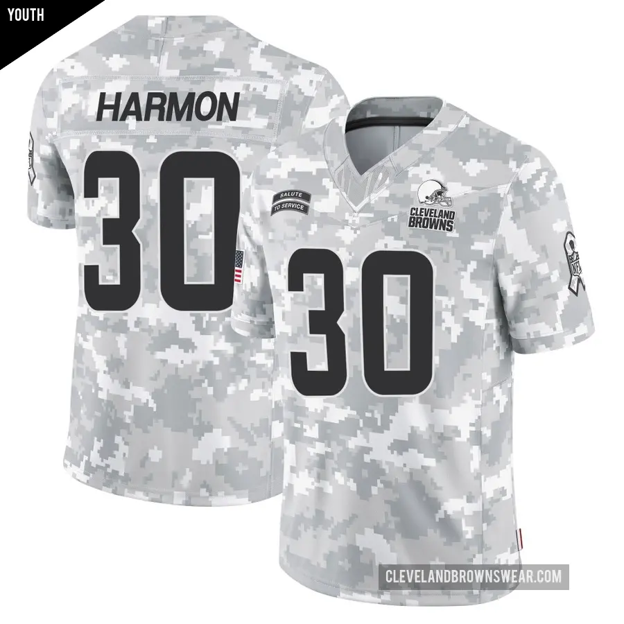 Youth Cleveland Browns ＃30 Duron Harmon Arctic Camo Limited 2024 Salute to Service Jersey