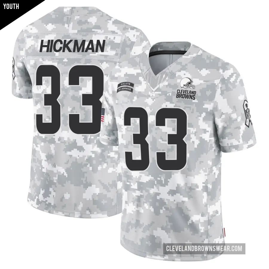 Youth Cleveland Browns ＃33 Ronnie Hickman Arctic Camo Limited 2024 Salute to Service Jersey