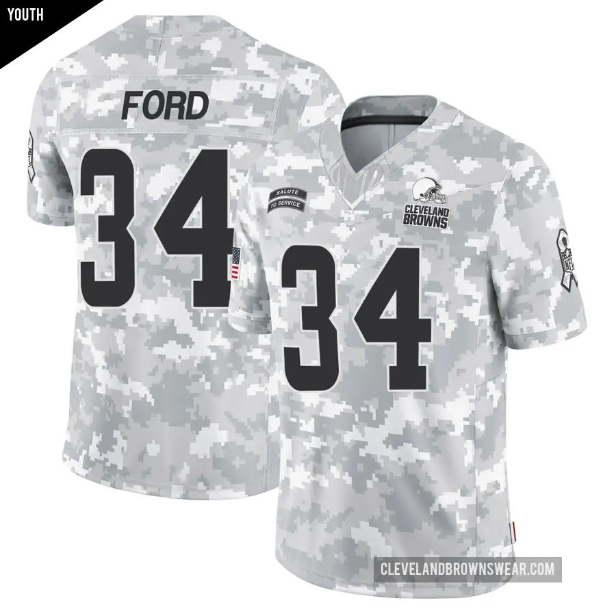 Youth Cleveland Browns ＃34 Jerome Ford Arctic Camo Limited 2024 Salute to Service Jersey