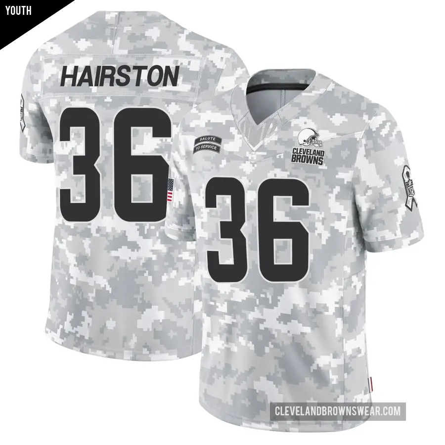 Youth Cleveland Browns ＃36 Troy Hairston Arctic Camo Limited 2024 Salute to Service Jersey