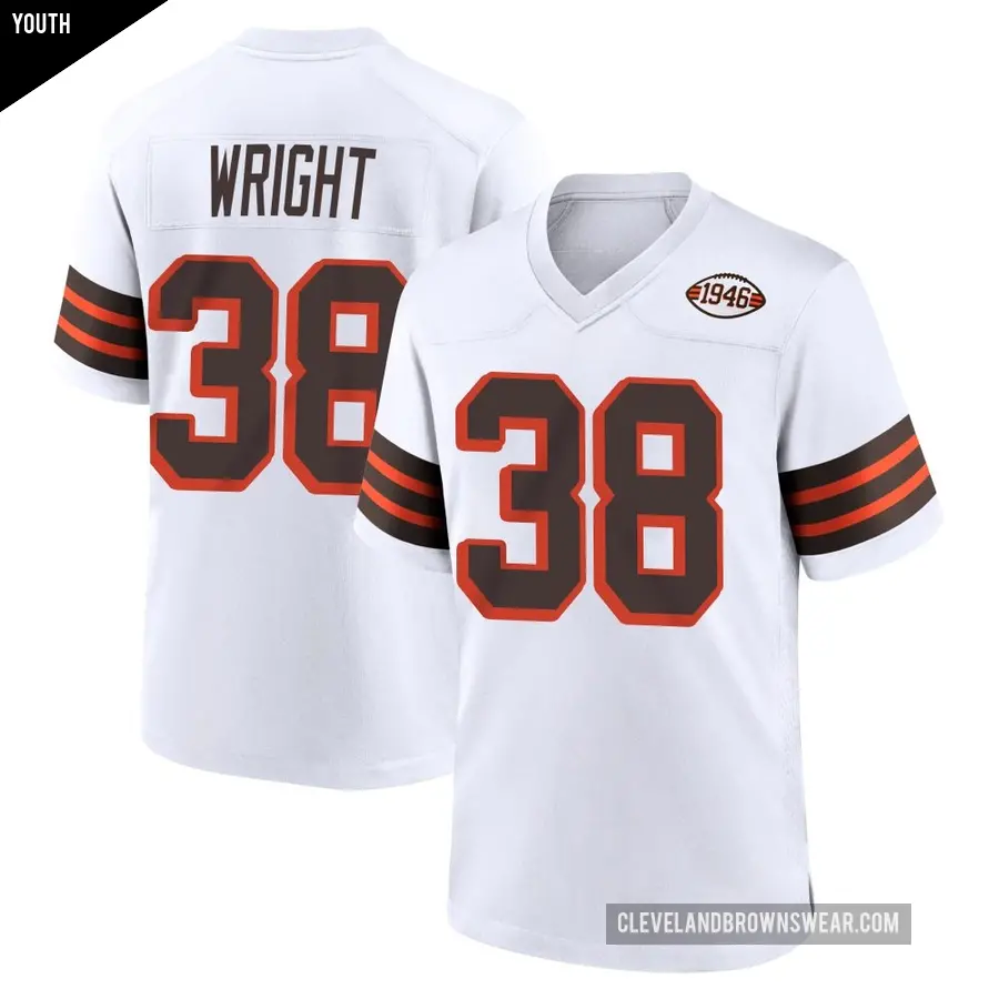 Youth Cleveland Browns ＃38 Winston Wright White Game 1946 Collection Alternate Jersey