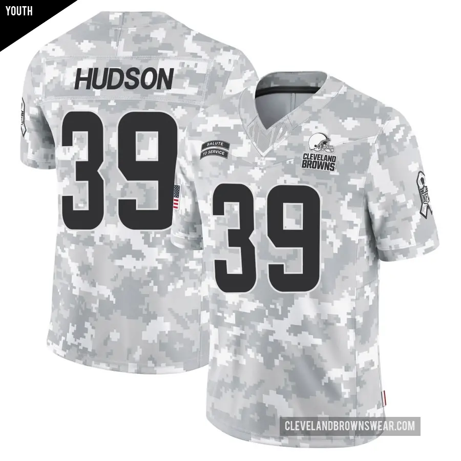 Youth Cleveland Browns ＃39 Khaleke Hudson Arctic Camo Limited 2024 Salute to Service Jersey