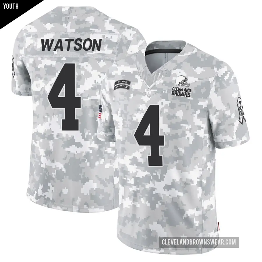Youth Cleveland Browns ＃4 Deshaun Watson Arctic Camo Limited 2024 Salute to Service Jersey