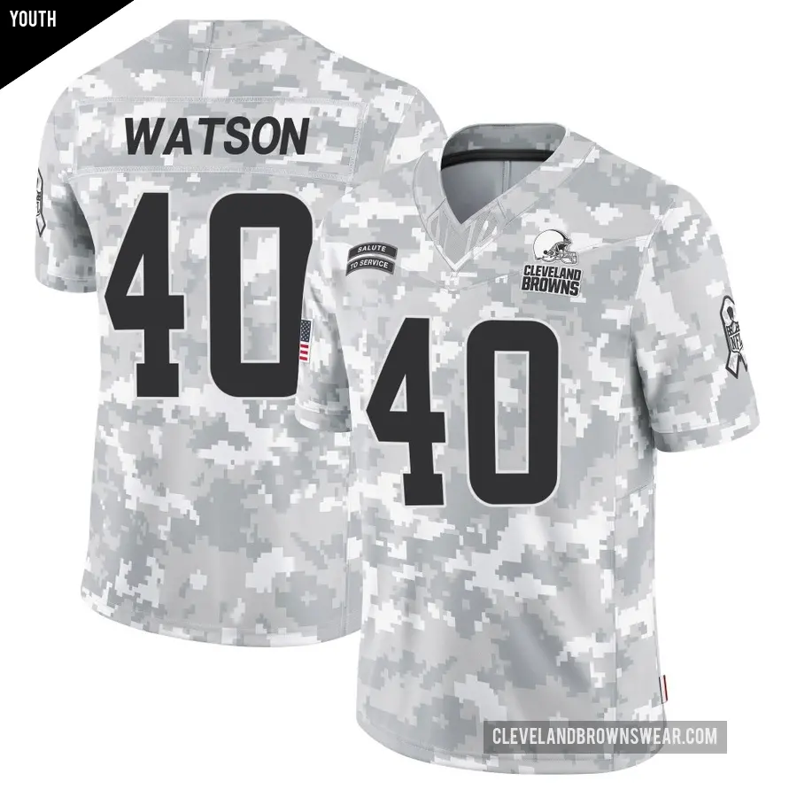 Youth Cleveland Browns ＃40 Nathaniel Watson Arctic Camo Limited 2024 Salute to Service Jersey