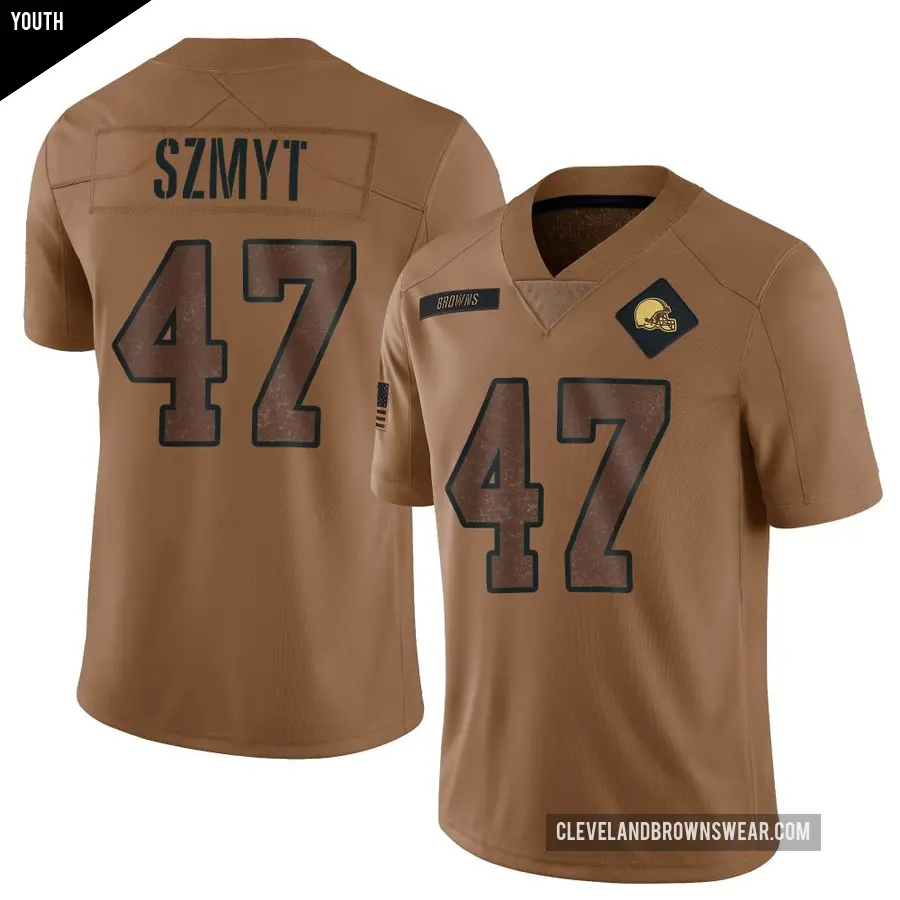 Youth Cleveland Browns ＃47 Andre Szmyt Brown Limited 2023 Salute To Service Jersey