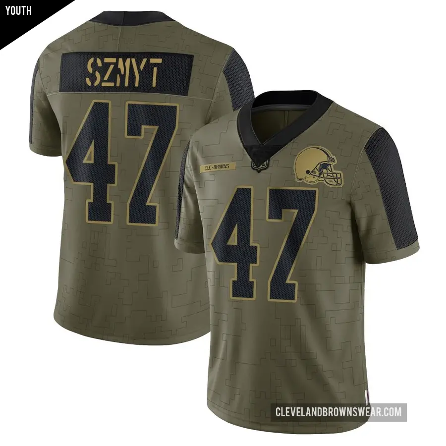 Youth Cleveland Browns ＃47 Andre Szmyt Olive Limited 2021 Salute To Service Jersey