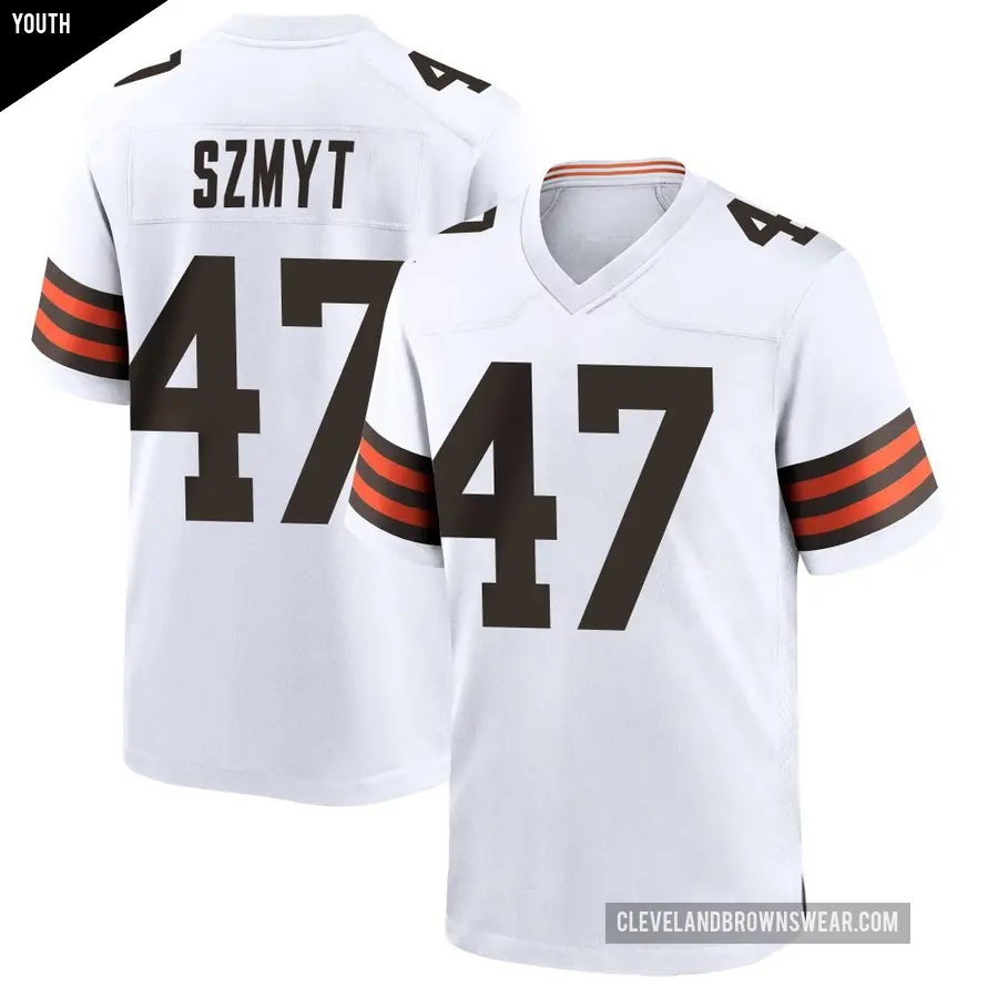 Youth Cleveland Browns ＃47 Andre Szmyt White Game Jersey
