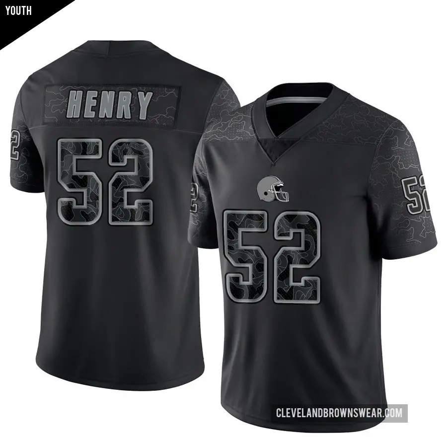 Youth Cleveland Browns ＃52 KJ Henry Black Limited Reflective Jersey