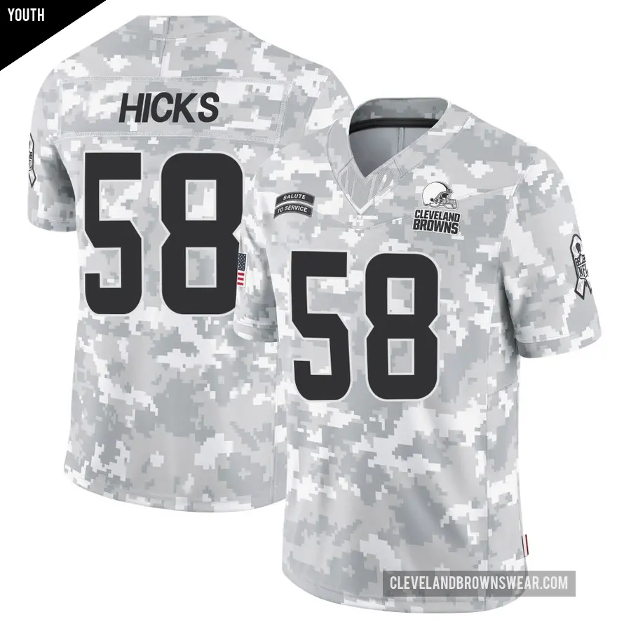 Youth Cleveland Browns ＃58 Jordan Hicks Arctic Camo Limited 2024 Salute to Service Jersey