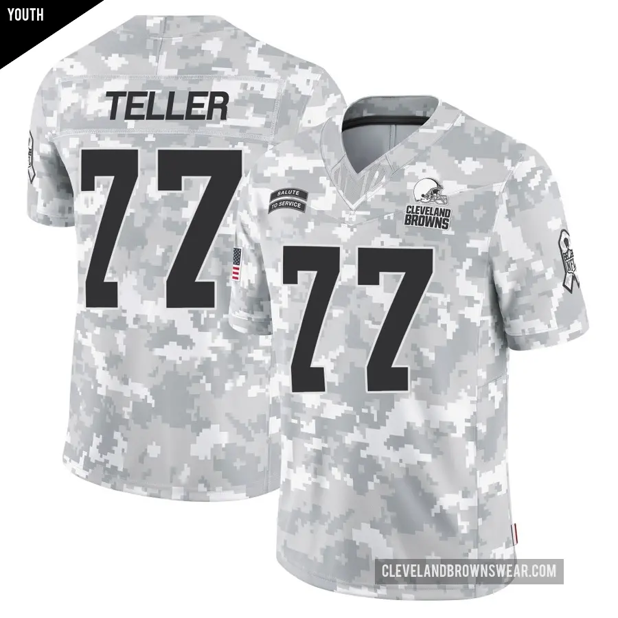 Youth Cleveland Browns ＃77 Wyatt Teller Arctic Camo Limited 2024 Salute to Service Jersey