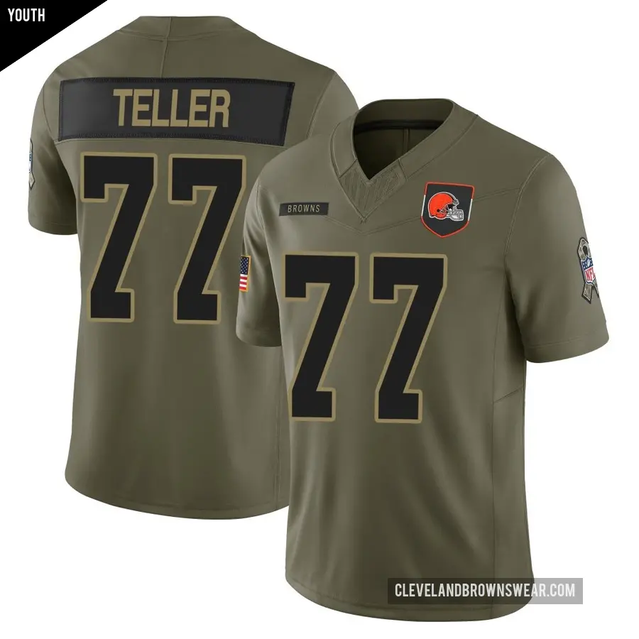 Youth Cleveland Browns ＃77 Wyatt Teller Olive Limited 2025 Salute to Service Jersey