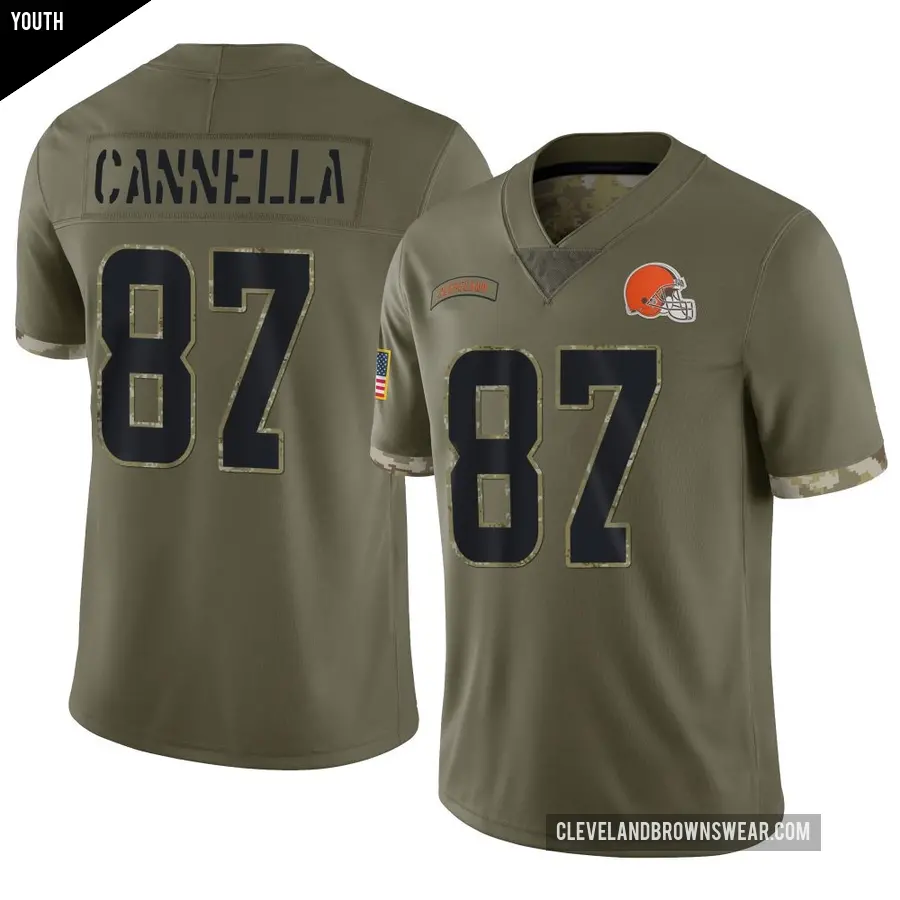 Youth Cleveland Browns ＃87 Sal Cannella Olive Limited 2022 Salute To Service Jersey