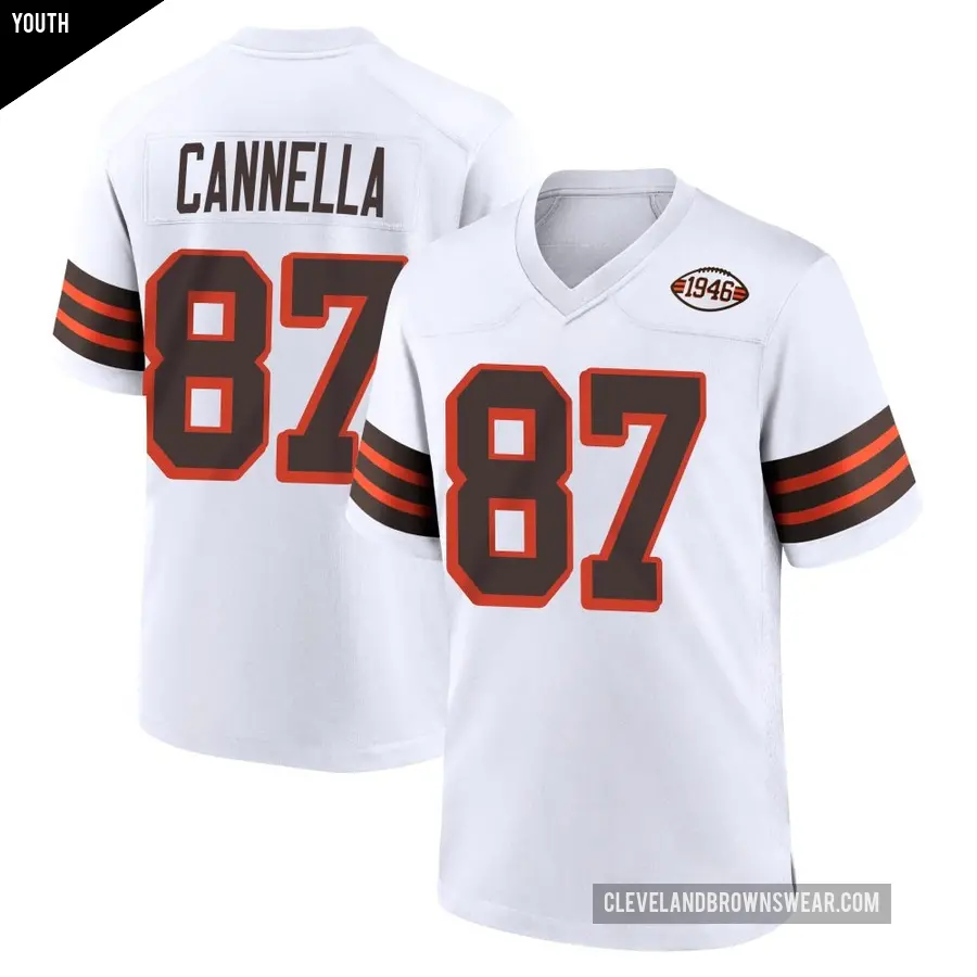 Youth Cleveland Browns ＃87 Sal Cannella White Game 1946 Collection Alternate Jersey