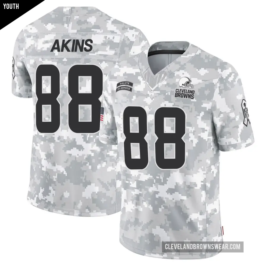 Youth Cleveland Browns ＃88 Jordan Akins Arctic Camo Limited 2024 Salute to Service Jersey