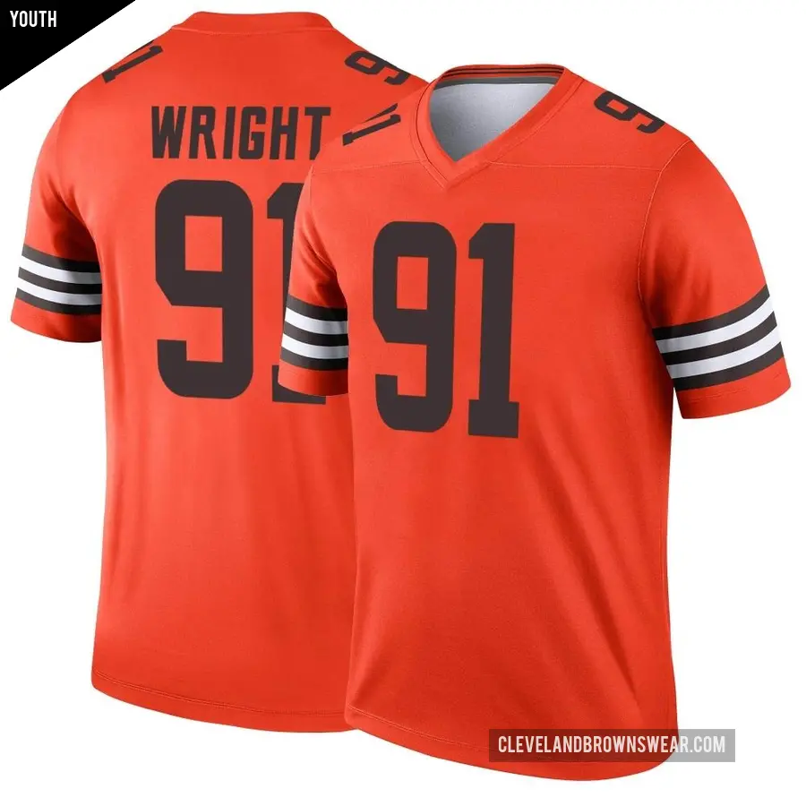 Youth Cleveland Browns ＃91 Alex Wright Orange Legend Inverted Jersey
