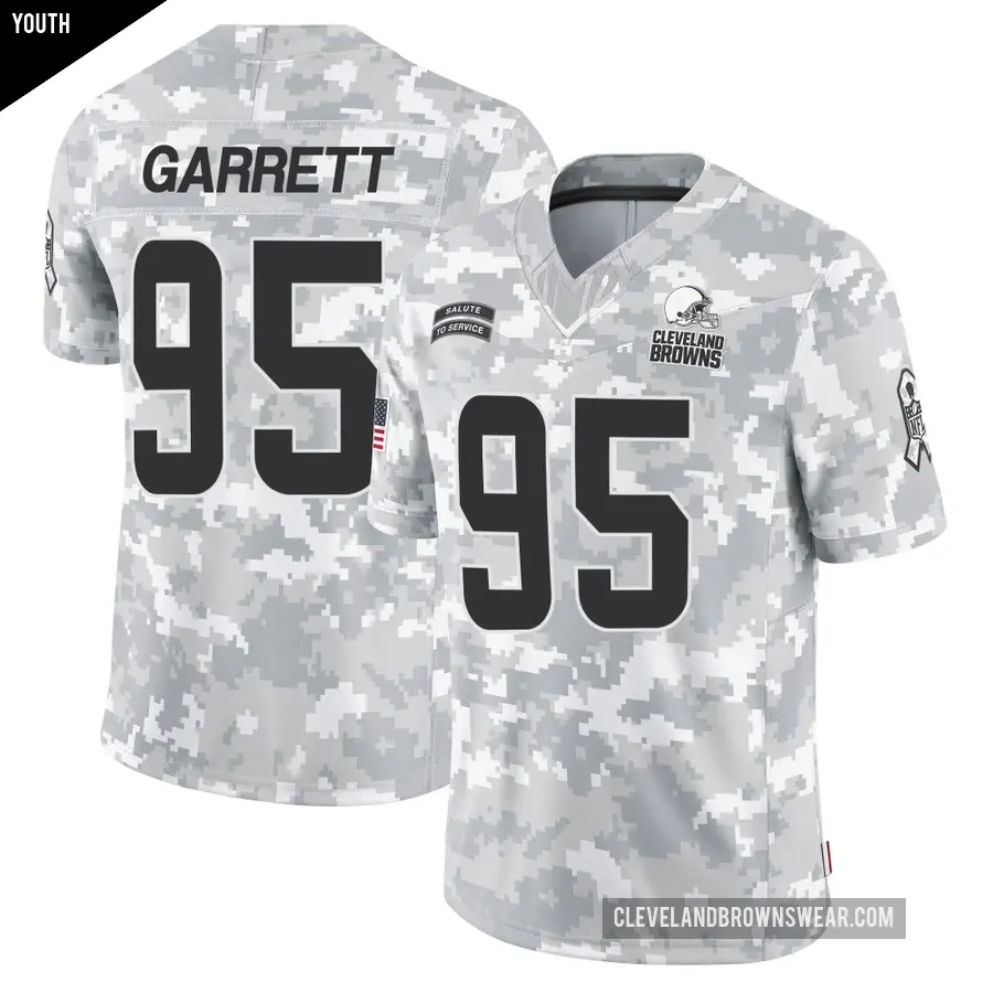 Youth Cleveland Browns ＃95 Myles Garrett Arctic Camo Limited 2024 Salute to Service Jersey